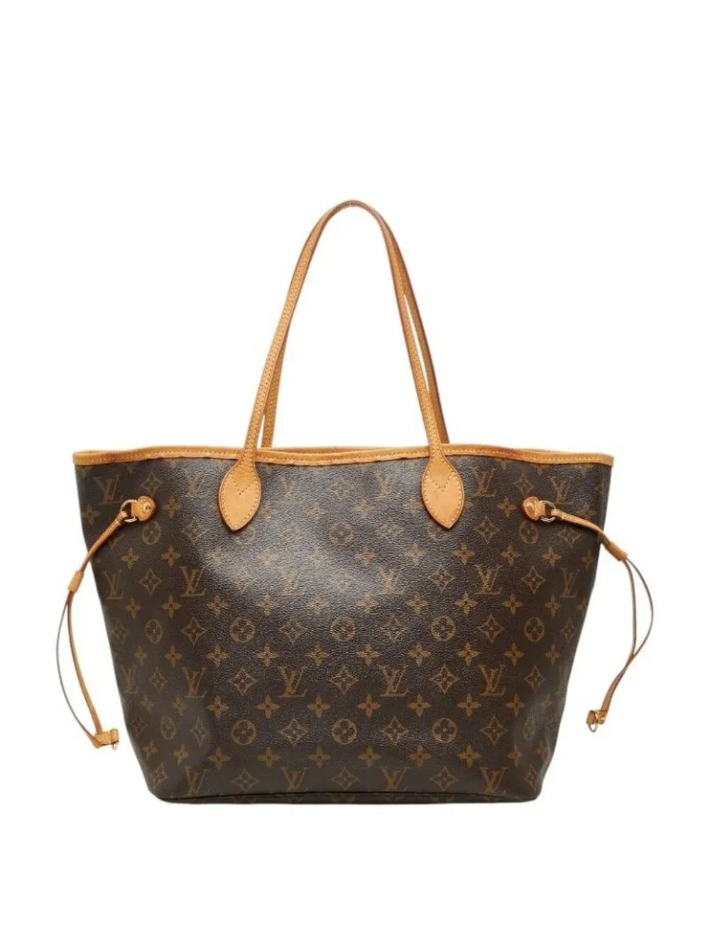 Louis Vuitton Monogram Neverfull MM Shoulder Bag Tote Brown Leather